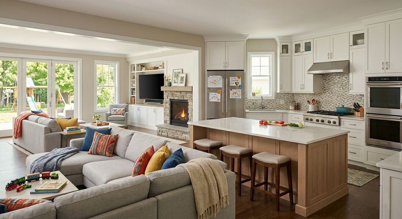 Warm open-plan kitchen and living space